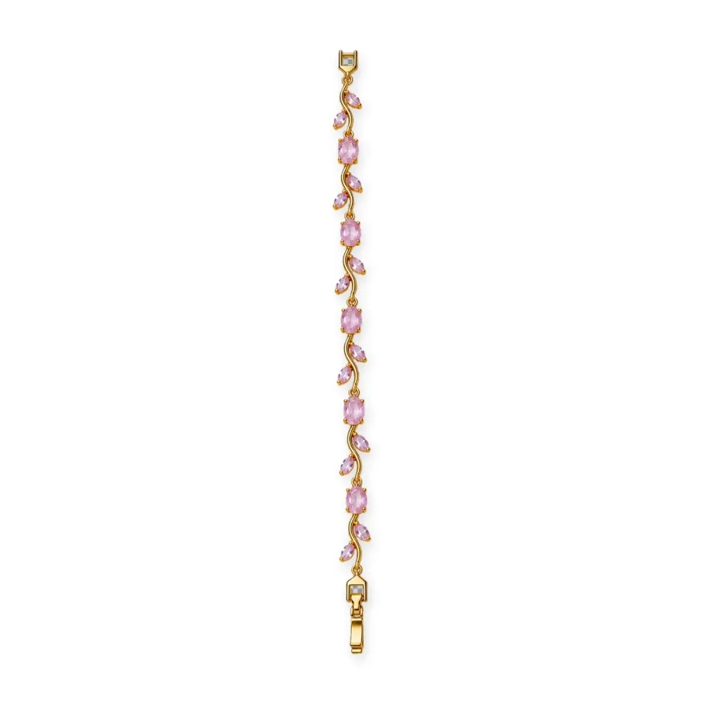 Gold-Tone Leaf Crystal Bracelet - Pink - photo 2