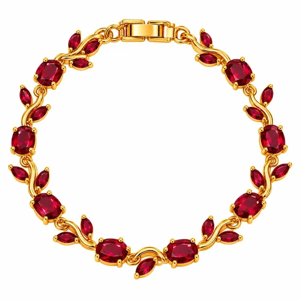 Gold-Tone Leaf Crystal Bracelet - Red