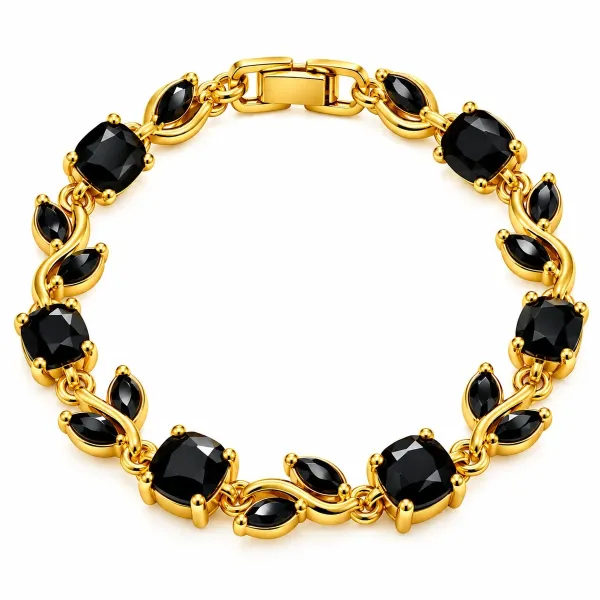 Gold-Tone Leaf Crystal Bracelet - Black