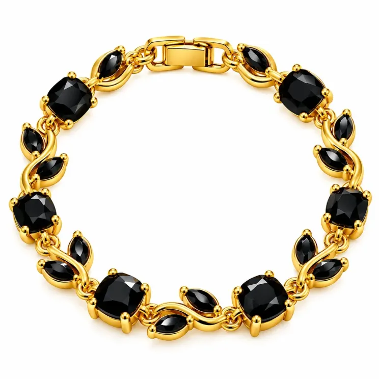 Gold-Tone Leaf Crystal Bracelet - Black