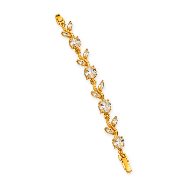 Gold-Tone Leaf Crystal Bracelet - Clear
