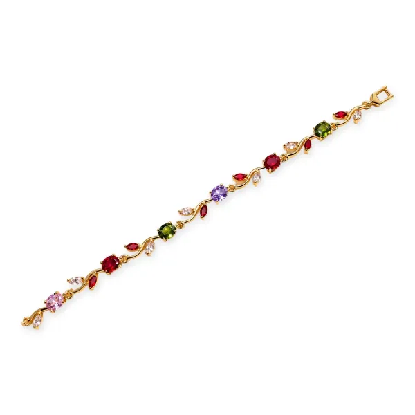 Gold-Tone Leaf Crystal Bracelet - Multi-Colour