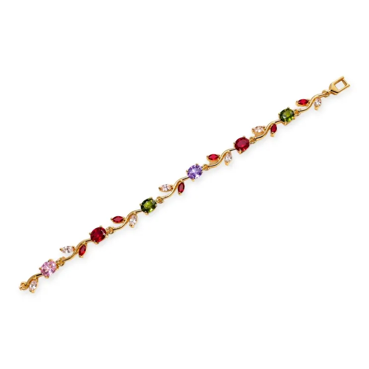 Gold-Tone Leaf Crystal Bracelet - Multicolour