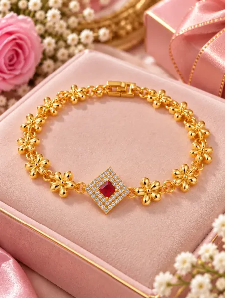 Ruby Flower-Link Bracelet