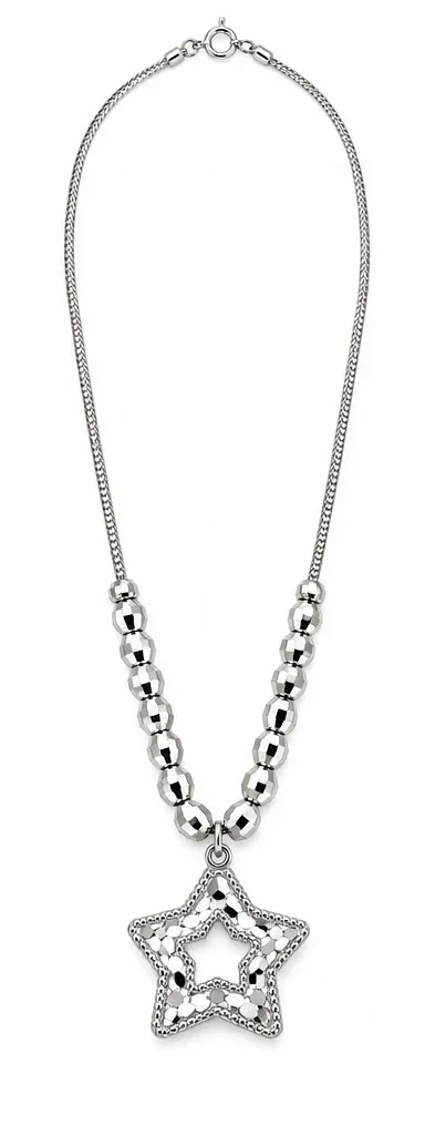 Silver-Tone Star Pendant Bead Necklace