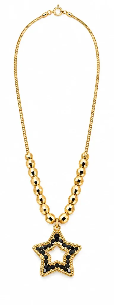 Gold-Tone Black Stone Star Pendant Necklace