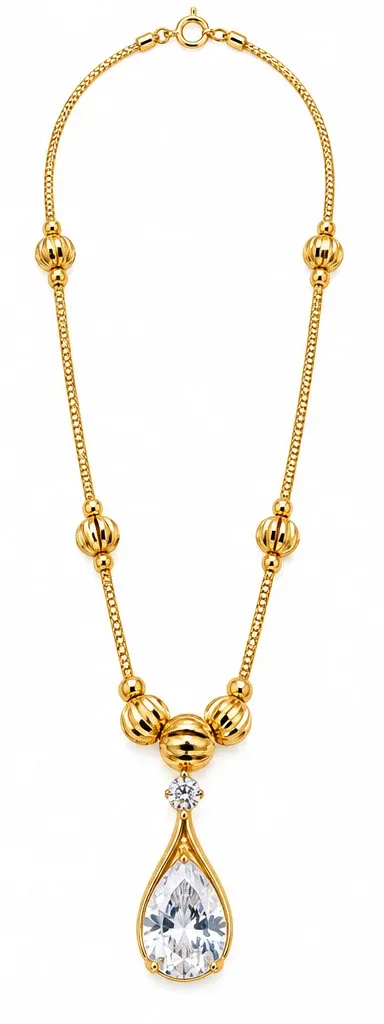 Gold-Tone Teardrop Crystal Pendant Necklace