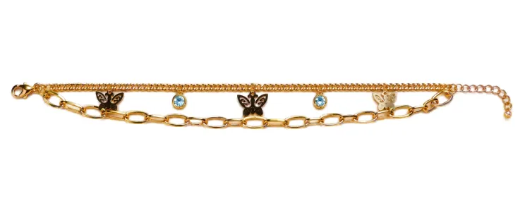 Gold-Tone Butterfly Charm Chain Bracelet
